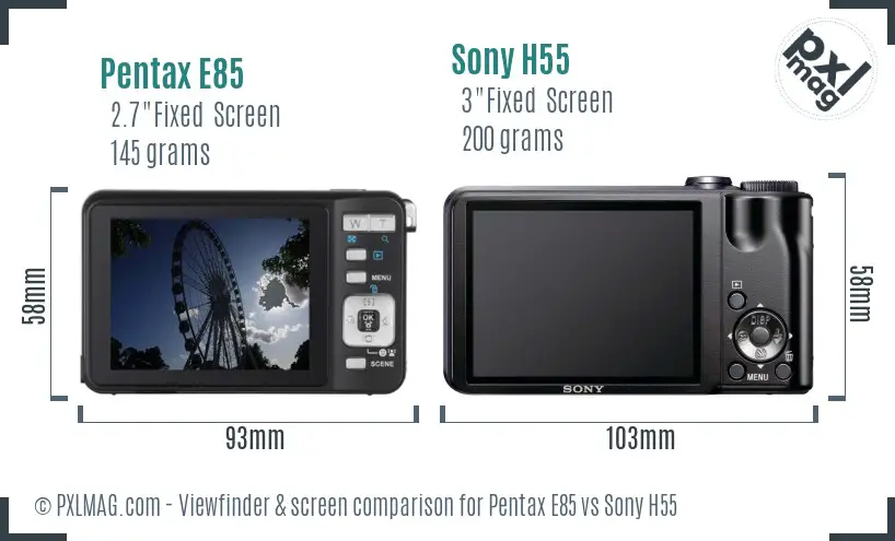 Pentax E85 vs Sony H55 Screen and Viewfinder comparison