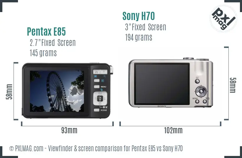 Pentax E85 vs Sony H70 Screen and Viewfinder comparison