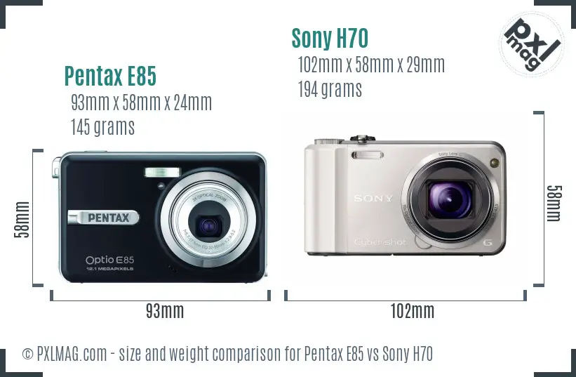 Pentax E85 vs Sony H70 size comparison