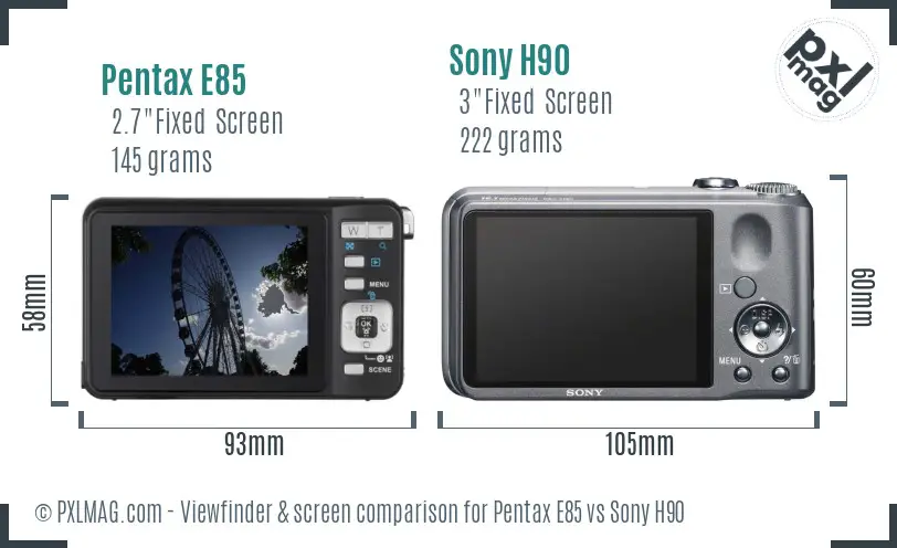 Pentax E85 vs Sony H90 Screen and Viewfinder comparison