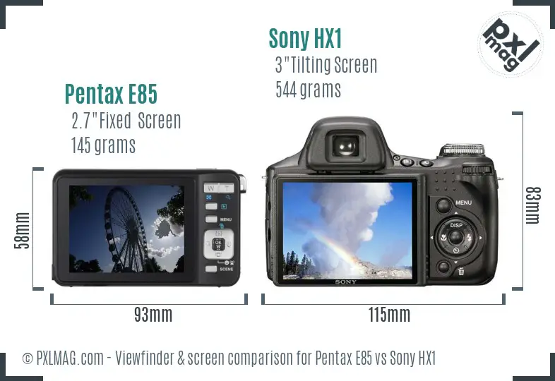Pentax E85 vs Sony HX1 Screen and Viewfinder comparison Pentax E85 vs Sony HX1 Screen and Viewfinder comparison