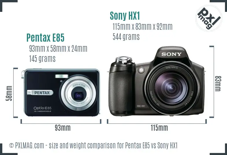 Pentax E85 vs Sony HX1 size comparison Pentax E85 vs Sony HX1 size comparison