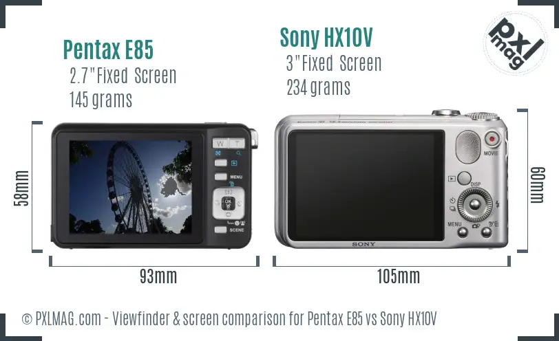 Pentax E85 vs Sony HX10V Screen and Viewfinder comparison