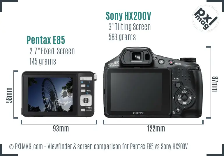 Pentax E85 vs Sony HX200V Screen and Viewfinder comparison