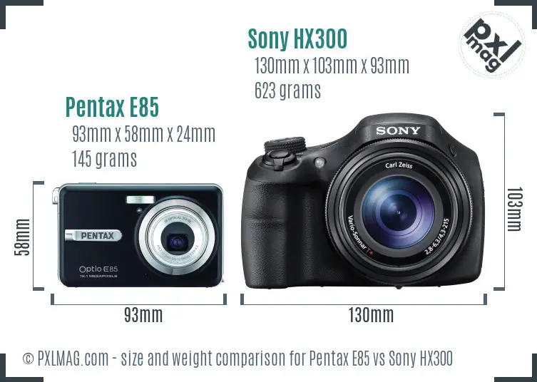 Pentax E85 vs Sony HX300 size comparison