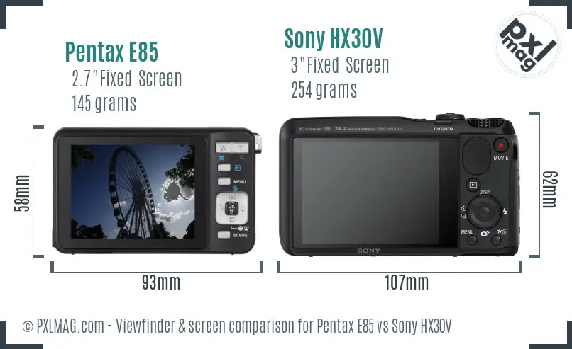 Pentax E85 vs Sony HX30V Screen and Viewfinder comparison