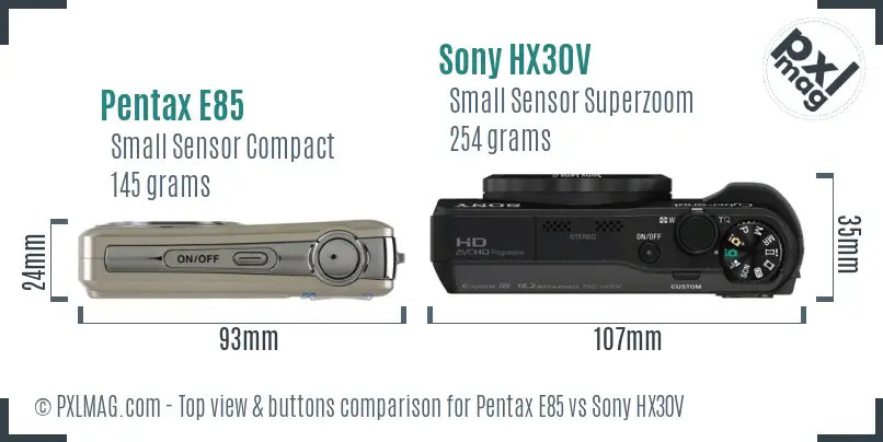 Pentax E85 vs Sony HX30V top view buttons comparison