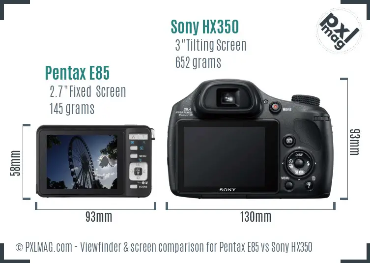 Pentax E85 vs Sony HX350 Screen and Viewfinder comparison