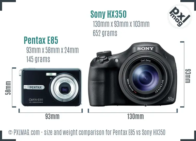 Pentax E85 vs Sony HX350 size comparison