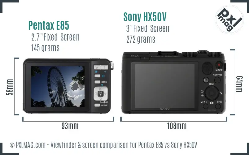 Pentax E85 vs Sony HX50V Screen and Viewfinder comparison