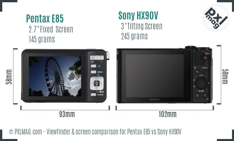 Pentax E85 vs Sony HX90V Screen and Viewfinder comparison