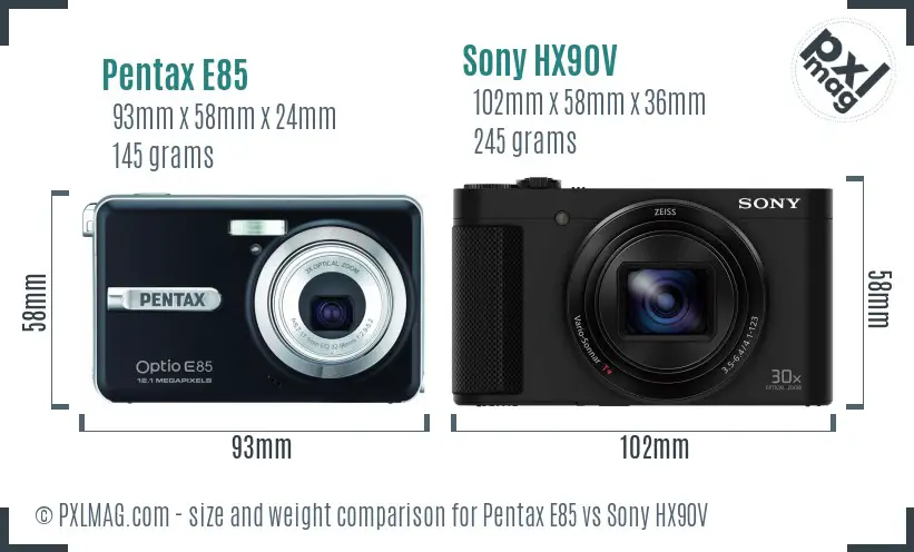 Pentax E85 vs Sony HX90V size comparison