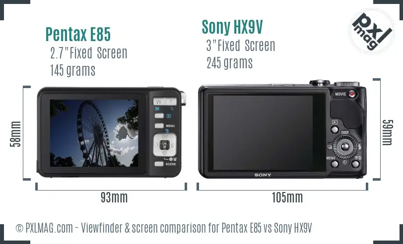 Pentax E85 vs Sony HX9V Screen and Viewfinder comparison