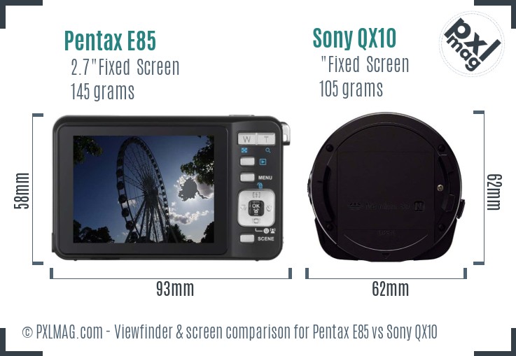 Pentax E85 vs Sony QX10 Screen and Viewfinder comparison