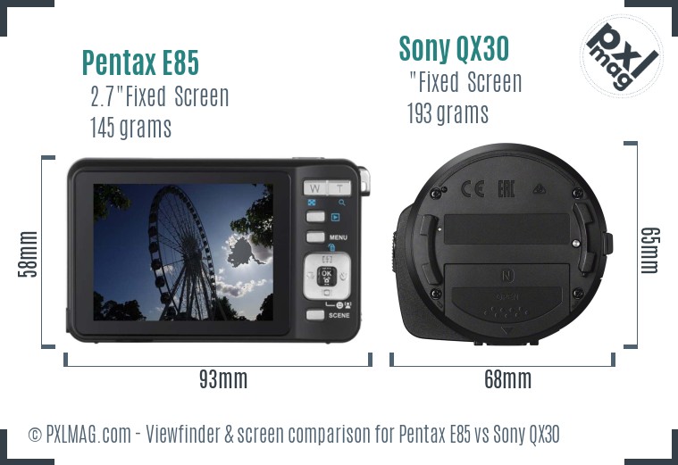 Pentax E85 vs Sony QX30 Screen and Viewfinder comparison