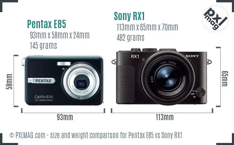 Pentax E85 vs Sony RX1 size comparison Pentax E85 vs Sony RX1 size comparison