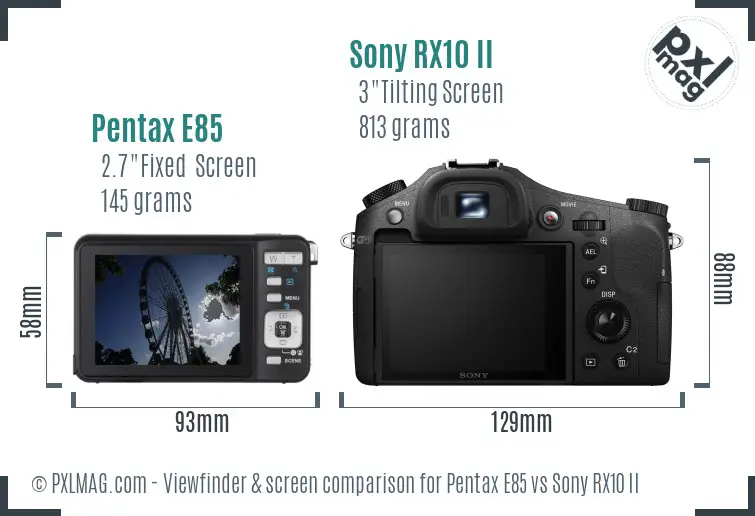 Pentax E85 vs Sony RX10 II Screen and Viewfinder comparison