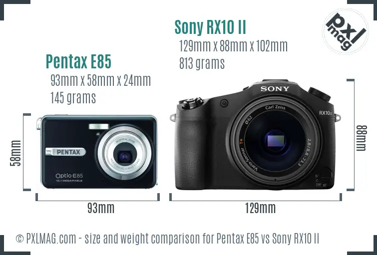 Pentax E85 vs Sony RX10 II size comparison