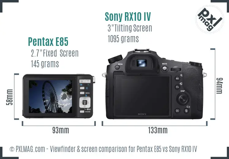 Pentax E85 vs Sony RX10 IV Screen and Viewfinder comparison