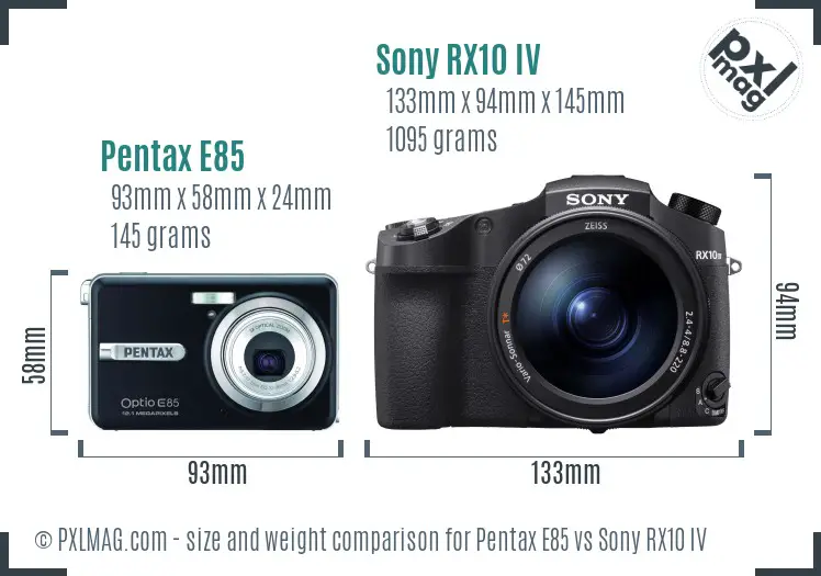 Pentax E85 vs Sony RX10 IV size comparison