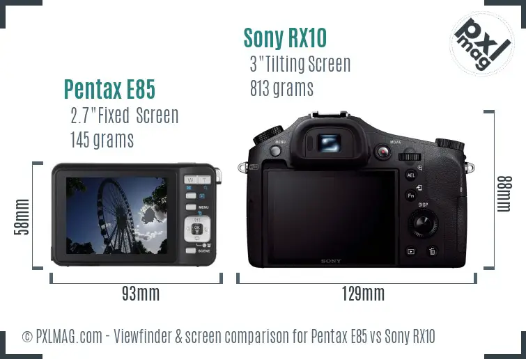 Pentax E85 vs Sony RX10 Screen and Viewfinder comparison