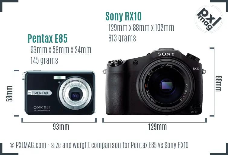 Pentax E85 vs Sony RX10 size comparison