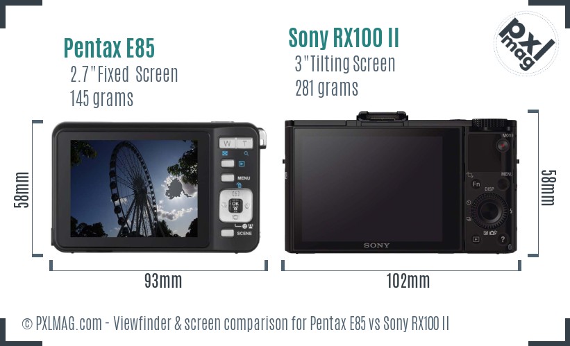 Pentax E85 vs Sony RX100 II Screen and Viewfinder comparison