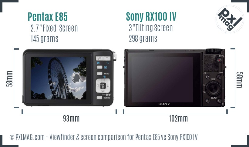Pentax E85 vs Sony RX100 IV Screen and Viewfinder comparison