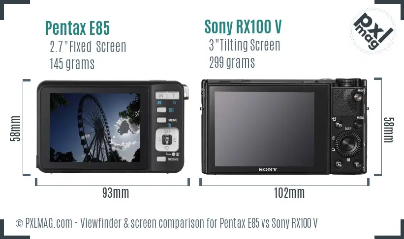 Pentax E85 vs Sony RX100 V Screen and Viewfinder comparison