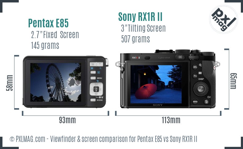 Pentax E85 vs Sony RX1R II Screen and Viewfinder comparison
