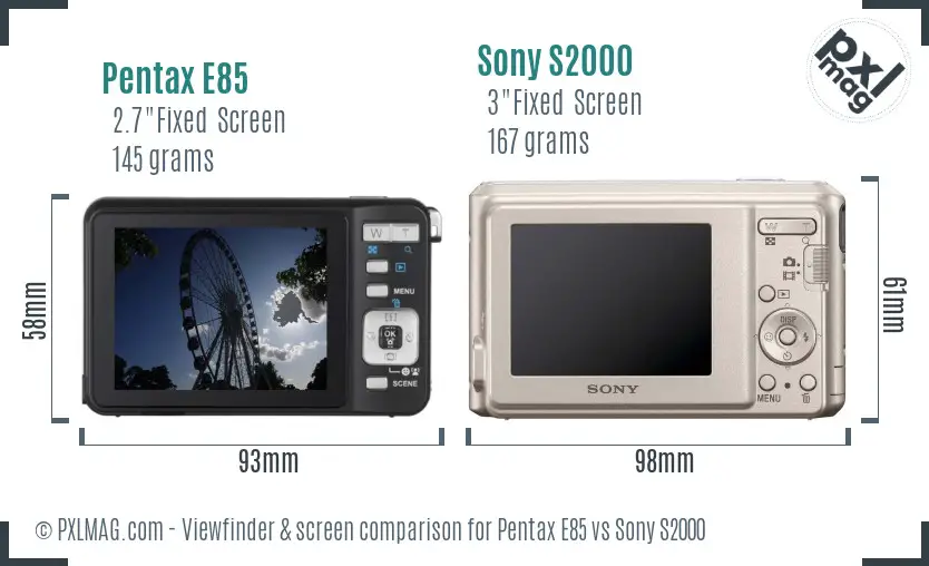 Pentax E85 vs Sony S2000 Screen and Viewfinder comparison