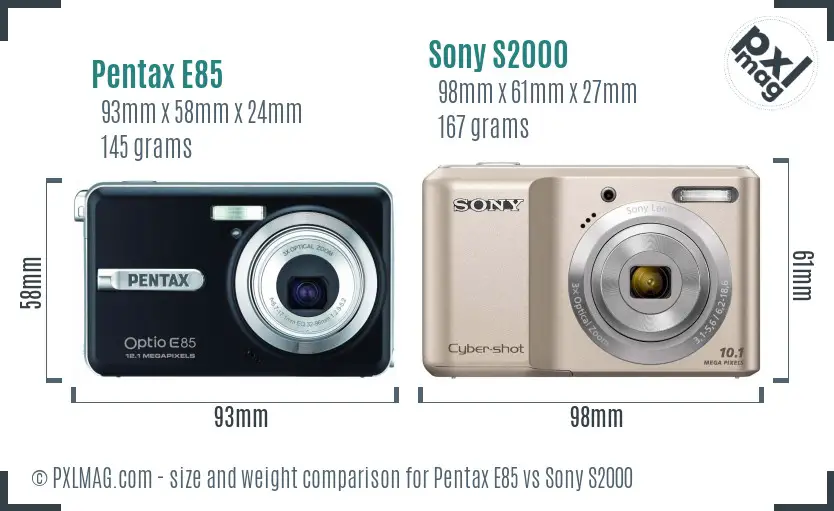 Pentax E85 vs Sony S2000 size comparison