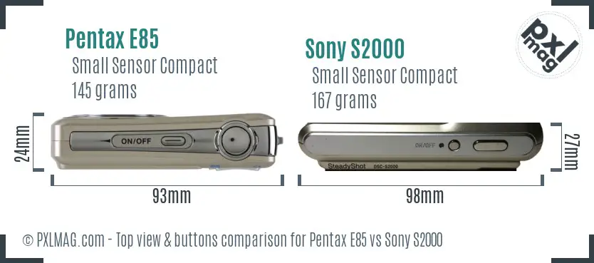 Pentax E85 vs Sony S2000 top view buttons comparison