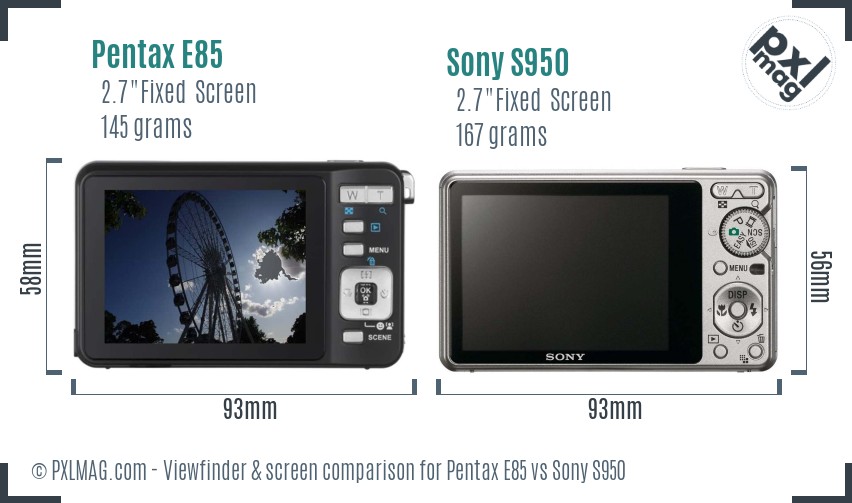 Pentax E85 vs Sony S950 Screen and Viewfinder comparison