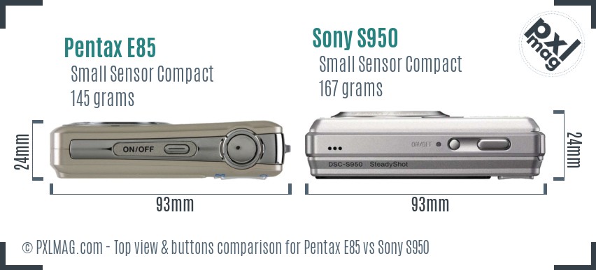 Pentax E85 vs Sony S950 top view buttons comparison