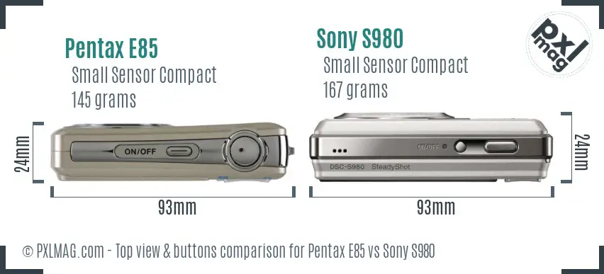 Pentax E85 vs Sony S980 top view buttons comparison