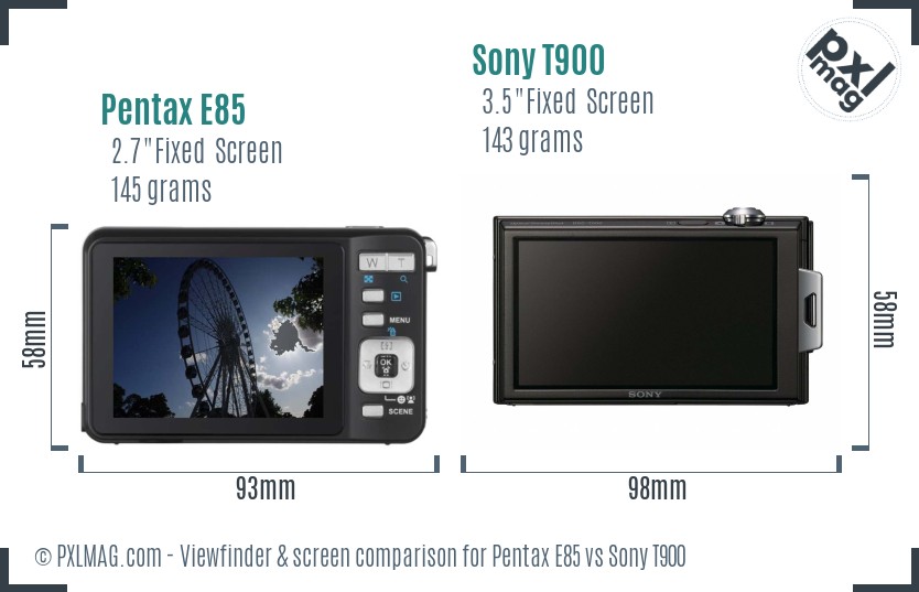 Pentax E85 vs Sony T900 Screen and Viewfinder comparison