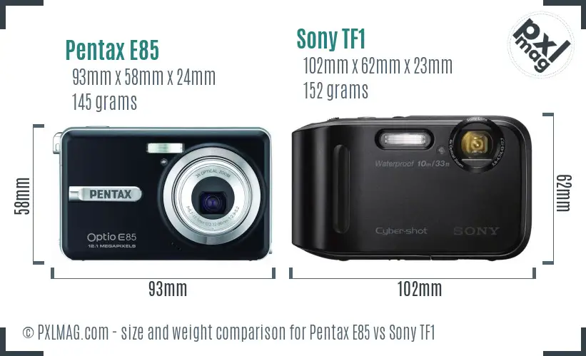 Pentax E85 vs Sony TF1 size comparison Pentax E85 vs Sony TF1 size comparison