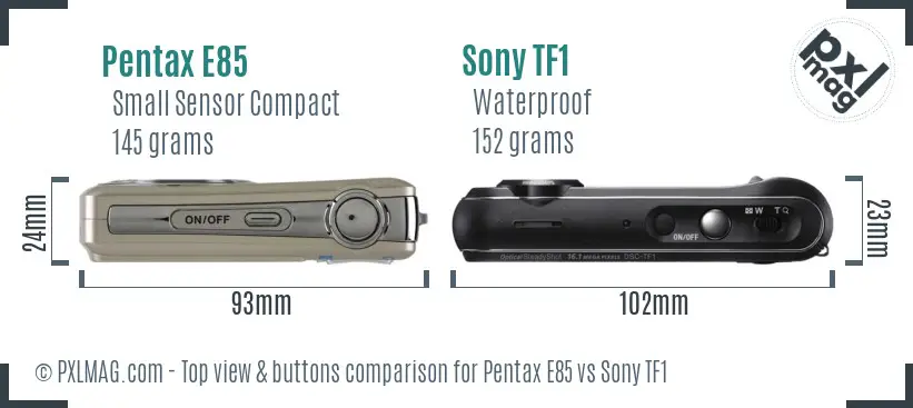 Pentax E85 vs Sony TF1 top view buttons comparison Pentax E85 vs Sony TF1 top view buttons comparison