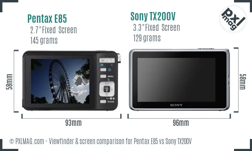 Pentax E85 vs Sony TX200V Screen and Viewfinder comparison