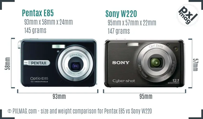 Pentax E85 vs Sony W220 size comparison