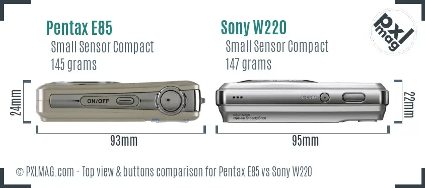 Pentax E85 vs Sony W220 top view buttons comparison