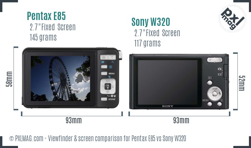 Pentax E85 vs Sony W320 Screen and Viewfinder comparison