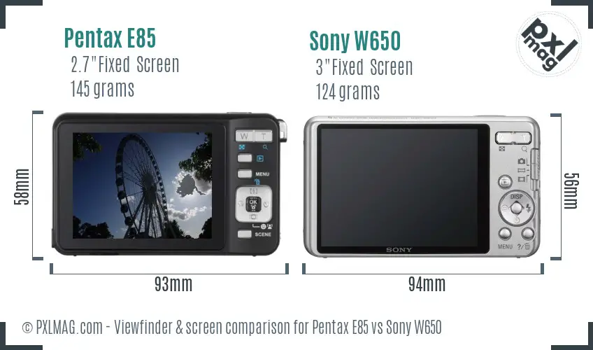 Pentax E85 vs Sony W650 Screen and Viewfinder comparison Pentax E85 vs Sony W650 Screen and Viewfinder comparison