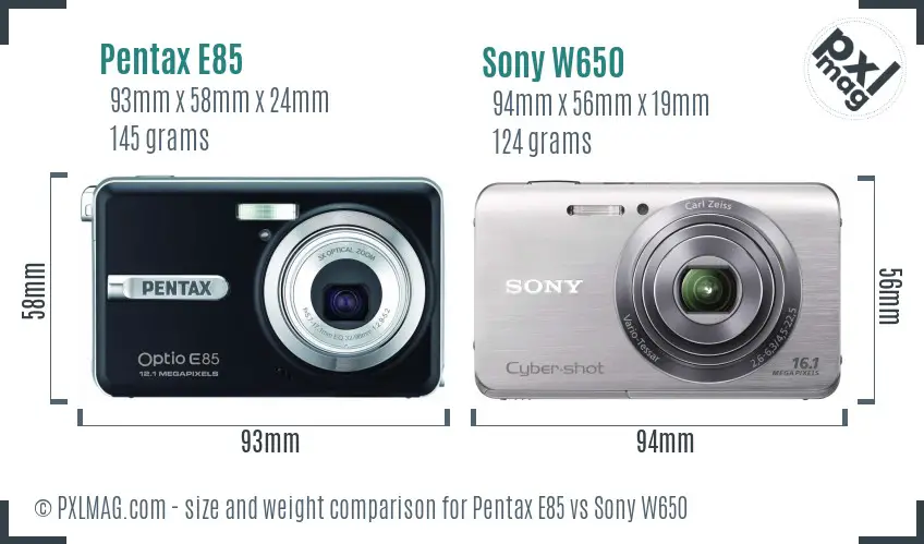 Pentax E85 vs Sony W650 size comparison Pentax E85 vs Sony W650 size comparison