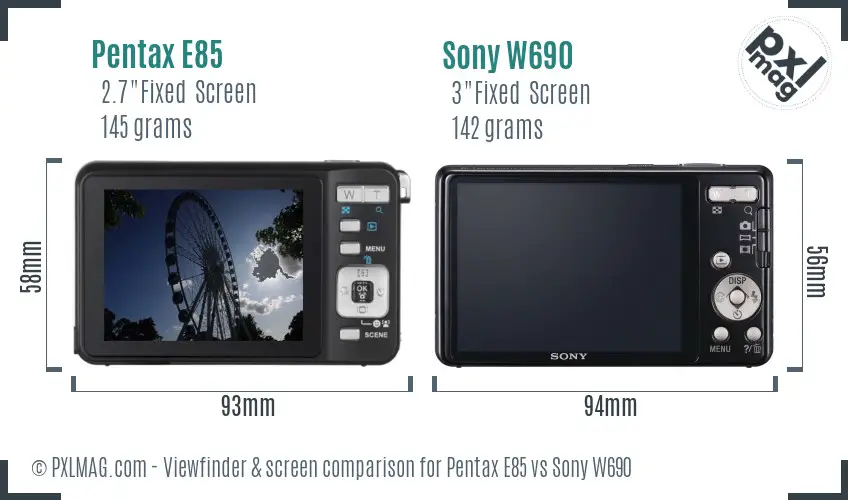 Pentax E85 vs Sony W690 Screen and Viewfinder comparison