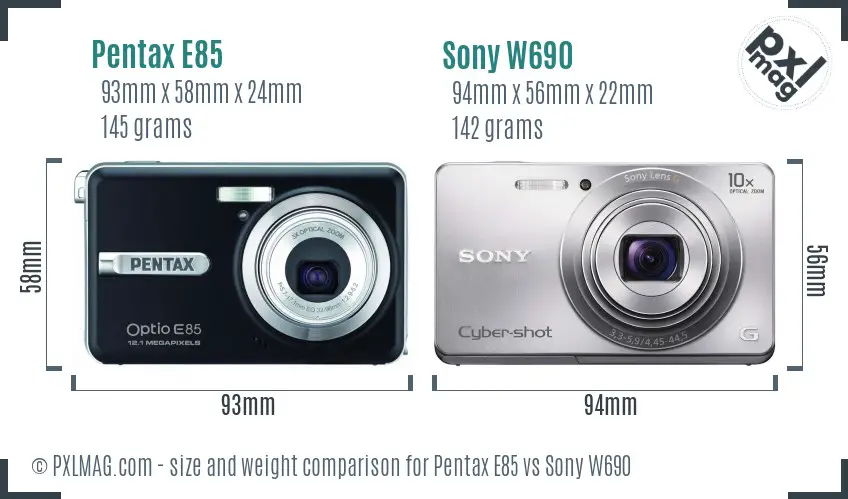 Pentax E85 vs Sony W690 size comparison