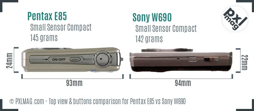 Pentax E85 vs Sony W690 top view buttons comparison