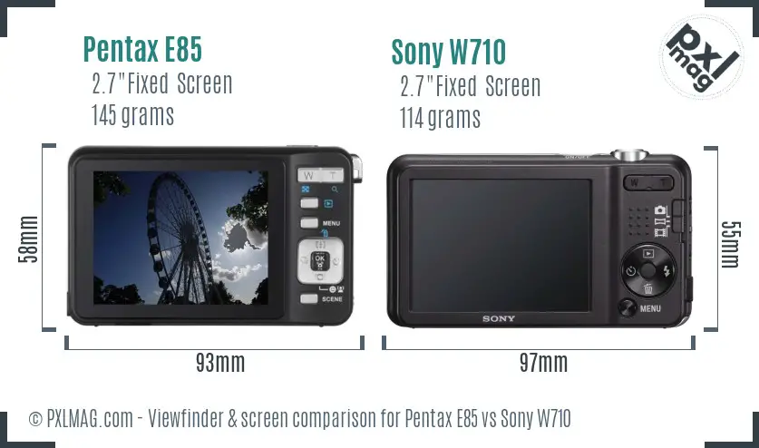 Pentax E85 vs Sony W710 Screen and Viewfinder comparison