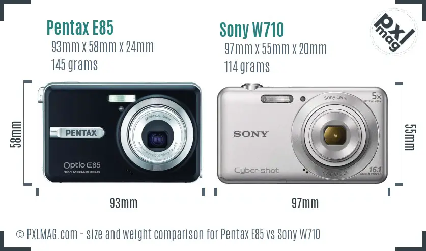Pentax E85 vs Sony W710 size comparison